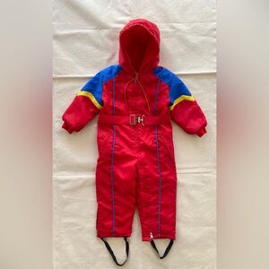 Vintage 80s JCPenney Vibrant Red and Blue Toddler Snow Suit Primary Colors 3T